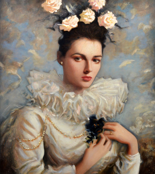 woman holding black rose, portrait painting of woman, – Elaine Fleck ...