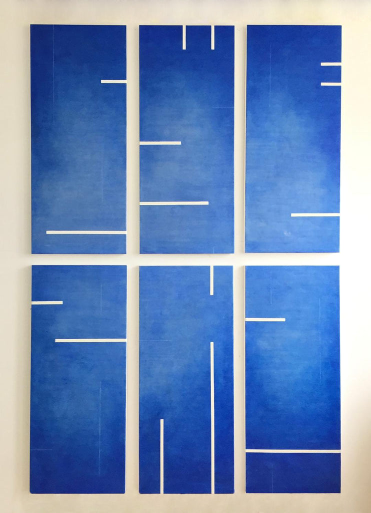 6 Cobalt Blue Encaustic Panels - Commission